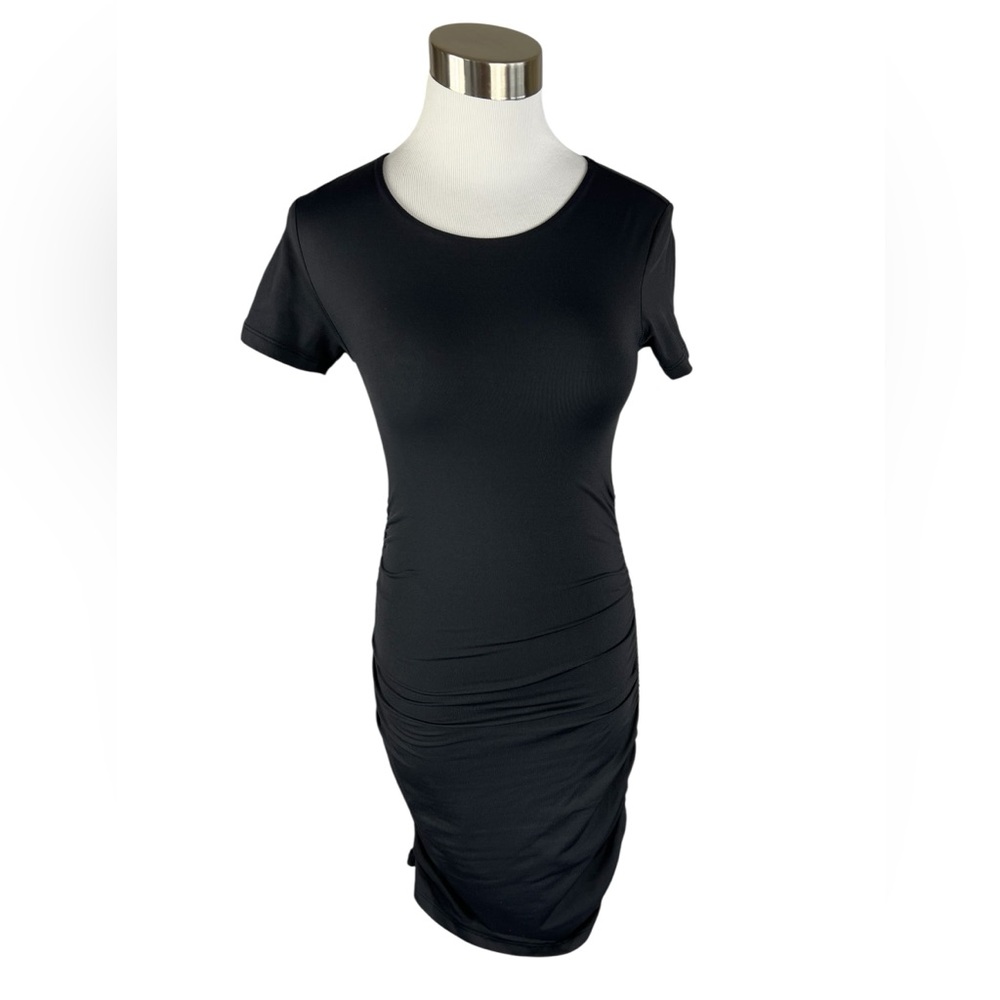 Babaton Black Short Sleeve Ruched Bodycon Dress